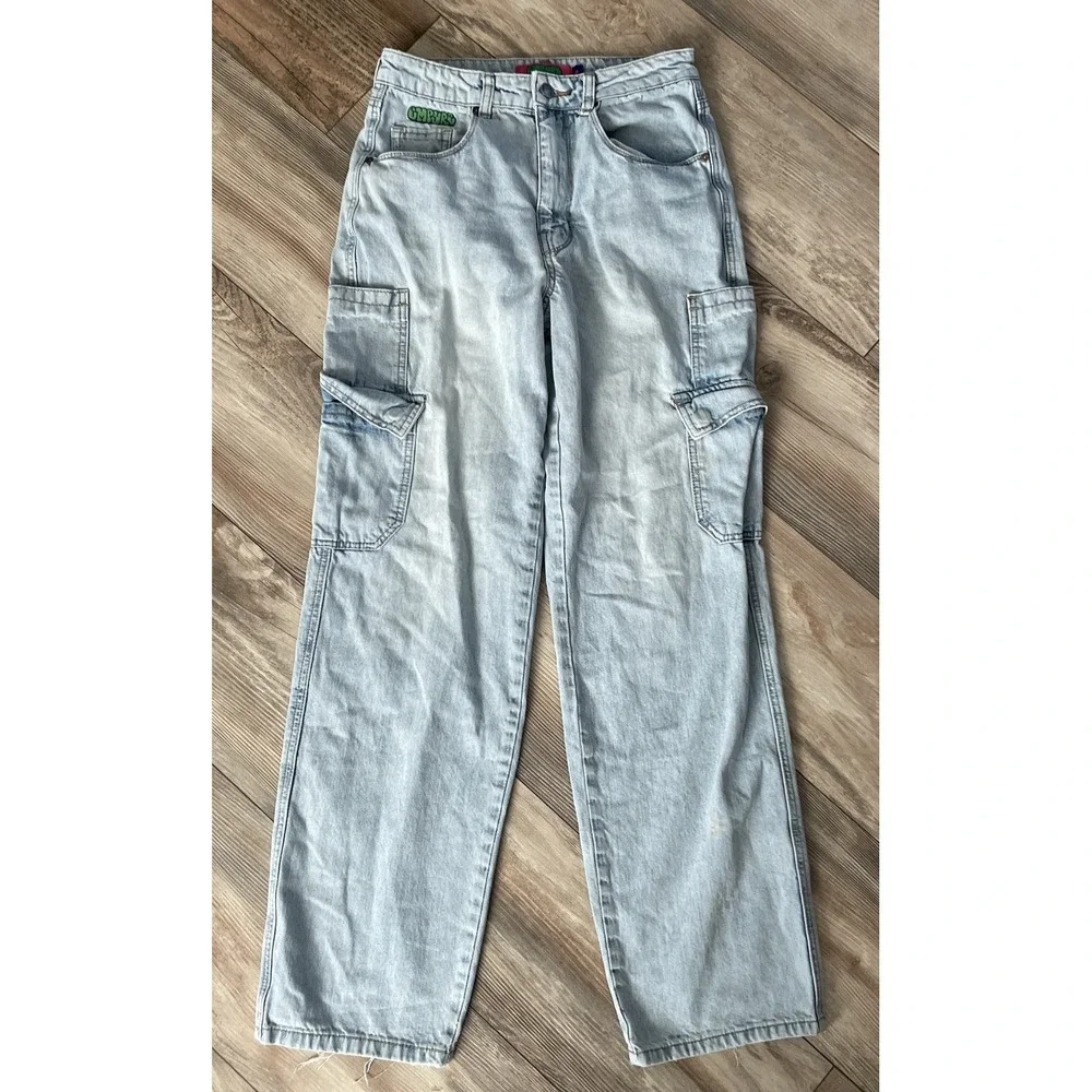 Empyre Womens Size 4 Tori Light Blue Wash Cargo Skate Pants Straight Baggy Jeans